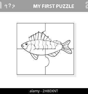 Rufffisch. Puzzle. Vektorgrafik für Kinder. Mein erstes Puzzle und Malbuch Stock Vektor