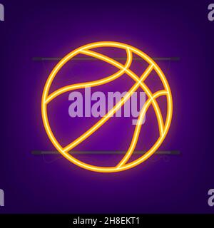 Basketball-Neonsymbol. Basketball-, Mannschaftsspiel- und Sportkonzept. Vektorgrafik Stock Vektor
