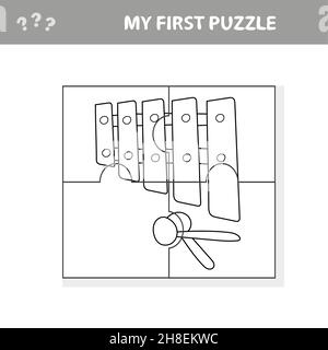 Bildung Papier Spiel für Kinder im Vorschulalter. Vektorgrafik. Cartoon Xylophon. Meine erste Puzzle- und Malseite Stock Vektor