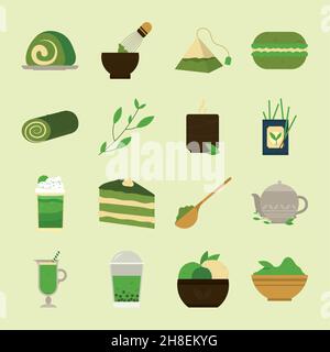 matcha-Symbol auf grünem Hintergrund gesetzt Stock Vektor