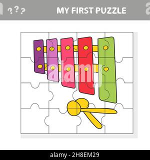 Bildung Papier Spiel für Kinder im Vorschulalter. Vektorgrafik. Cartoon Xylophon. Mein erstes Rätsel Stock Vektor