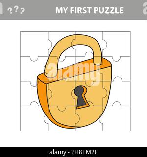 Sperren. Bildung Papier Spiel für Kinder im Vorschulalter. Vektorgrafik. Puzzle. Mein erstes Rätsel Stock Vektor