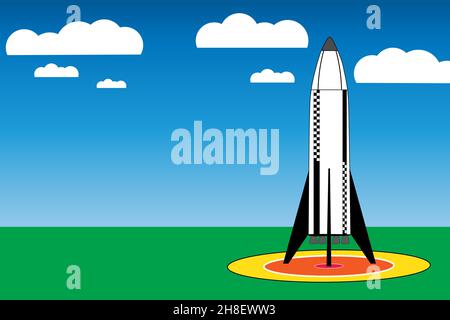 Cartoon Rakete auf einer Startrampe - Vektor-Illustration Stock Vektor