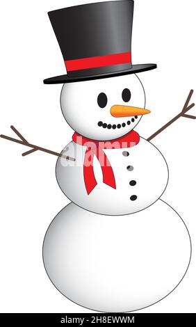 Schneemann mit Zylinderhut und rotem Schal - Vektor-Illustration Stock Vektor