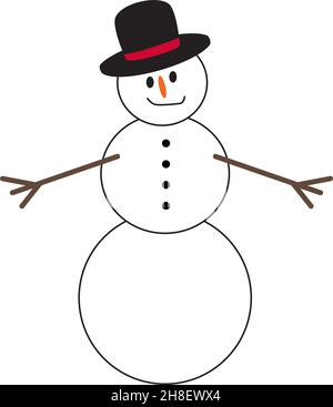 Schneemann mit Hut und Stabarmen - Vektor-Illustration Stock Vektor