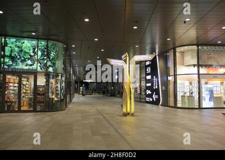 Milao, Italien. 29th. November 2021. (INT) die Verwendung von Outdoor-Masken wird von der Bevölkerung in Mailand respektiert. 29. November 2021, Mailand, Italien: Wenig Bewegung im Citylife Shopping aufgrund intensiver Kälte in der Stadt Mailand, Italien, wo die Verwendung von Masken im Freien aufgrund der neuen Variante des Coronavirus wieder obligatorisch ist, am Montag (29). Nach Angaben des Bürgermeisters von Mailand, Beppe Sala, hatte seine Verordnung, die über das Wochenende in Kraft trat und die Verpflichtung vorsieht, eine Maske im Freien auf den Straßen der Innenstadt zu tragen, ein Bildungswochenende. Laut Polizeibeamten ist die überwiegende Mehrheit der Menschen das auch Stockfoto