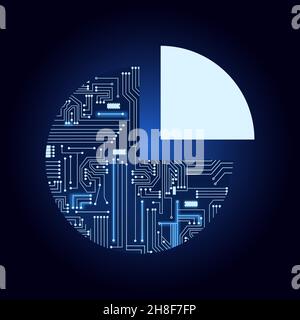 Kreisdiagramm mit elektronischer Schaltung. Blau und Verlaufshintergrund. Stock Vektor