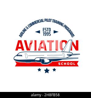 Flugschule Symbol für Piloten und Piloten Ausbildung, Vektor-Flug Ausbildung Emblem. Fluglinien- und Verkehrsflugzeugpiloten Schulungen und Pil Stock Vektor