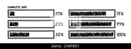 Ladebalken mit Prozentsatz. Designelement Infografiken mit Status der Fertigstellung. Handgezeichnete Vektorgrafik isoliert auf weißem Hintergrund Stock Vektor