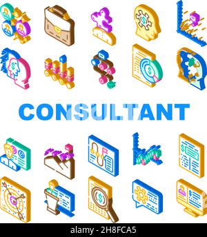 Business Consultant Advising Icons Set Vector Stock Vektor