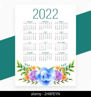 Neue Jahr 2022 Blumenkalender Vorlage Stock Vektor
