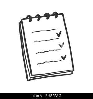 Tschechlist Notizbuch mit Spirale. Handgezeichneter Doodle-Sketch-Stil. Zeichnungslinie einfaches Symbol für die Checkliste. Isolierte Vektordarstellung. Stock Vektor