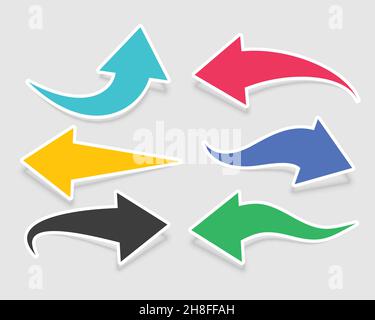 Sechs Pfeilsticker in verschiedenen Farben Stock Vektor