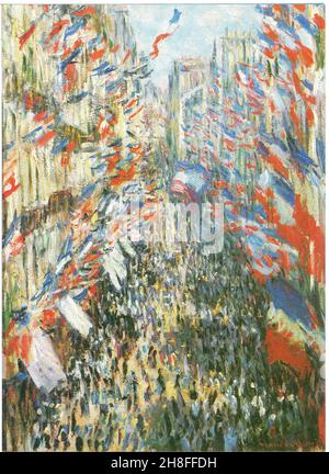 La rue Montorgueil, fête du 30 Juin 1878. Peinture de CLAUDE MONET. 1878. Une rue pavoisée aux couleurs nationales Stockfoto