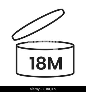 18m Zeitraum nach dem Öffnen pao Symbol Zeichen flach Stil Design Vektor Illustration isoliert auf weißem Hintergrund. Stock Vektor