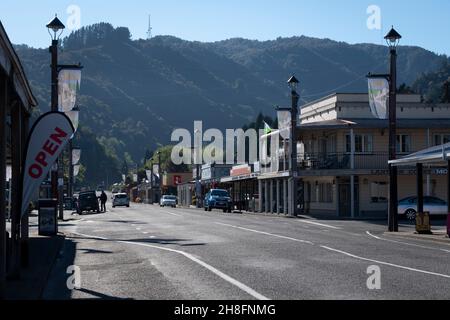 „Broadway“, Main Street, Reefton, Westküste, South Island, Neuseeland Stockfoto