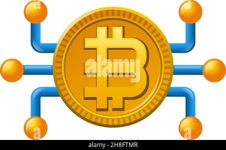 Illustration der Blockchain und Cryptocurrency Bitcoin bunten Symbol Stock Vektor