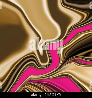 Luxus Psychedelisch Gold rosa Flüssigkeit Marmor Flüssigkeit abstrakte Kunst Hintergrund Design. Trendiger goldrosa Marmor-Stil. Ideal für Web, Werbung, Drucke, Stockfoto
