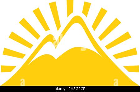 Sonnenschein auf Berggipfeln. Logo im Vintage-Stil Stock Vektor