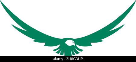 Vogeljagd im Flug. Grünes Vintage-Logo. Insignien mit Flügeln Stock Vektor
