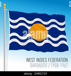 West Indies Federation historische Flagge, Barbados, 1958 - 1962, Vektorgrafik Stock Vektor