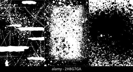 Drei verschiedene Schwarz-Weiß-Texturvektoren. Camouflage, gestipelt und Grunge Hintergrund Illustration. Stock Vektor