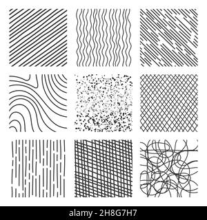 Unregelmäßige Linien, Streifen und Striche in verschiedenen Stilen. Stock Vektor