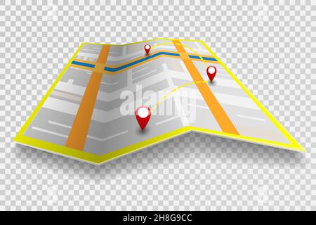 Stadtplan mit Markierung, Vektor-Symbol auf transparentem Hintergrund Stock Vektor