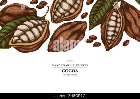 Farbige Elemente Design mit Kakaobohnen, Kakao Stock Vektor