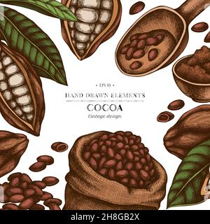 Farbige Elemente Design mit Kakaobohnen, Kakao Stock Vektor
