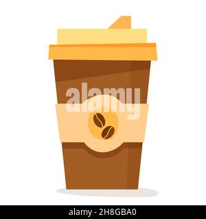 Kaffeetasse. Kaffeetasse für unterwegs. Papierkaffeetasse. Frische Kaffeetasse. Vektor für Kaffeetassen. Kaffeetasse isoliert auf weißem Hintergrund. Kaffeetasse in flacher Form Stock Vektor