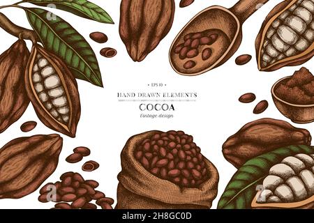 Farbige Elemente Design mit Kakaobohnen, Kakao Stock Vektor