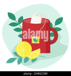 Tasse Tee mit Minze und Zitrone Vektor flach Design Stock Vektor