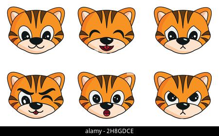 Fröhliche Cartoon Tiger Emotion Vektor Illustration. EPS 10 Stock Vektor