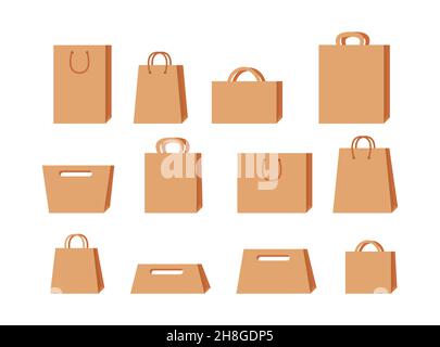 Fastfood-Paket Set leeres Kraftpapier braun blank Karton Rechteck isoliert auf weißem Hintergrund. EPS 10 Stock Vektor