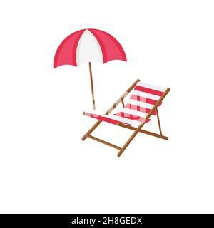 Regenschirm und Strandstuhl Vektor Cartoon Stil Illustration. EPS 10 Stock Vektor