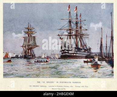 HMS St Vincent in Portsmouth Harbour. Ein 120-Kanonen-Schiff der Linie der Royal Navy, das 1810 auf der Devonport Dockyard niedergelegt und gestartet wurde Stockfoto