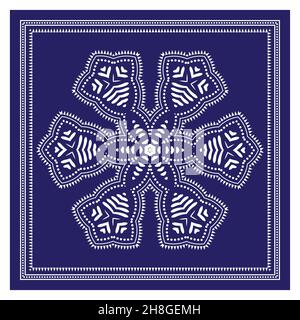 Bandana-Schal, Stoffdruck Mit Tischdecke, Schal Mit Seidenhalsausschnitt, Design Mit Kerchin, Ornament-Paisley, Quadratisches Muster Stock Vektor