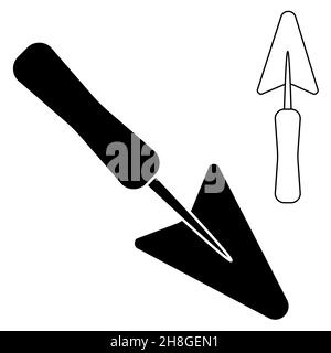 Gartengeräte Satz von Kellen Umriss und negative Umriss einfache minimalistische flache Design Symbol Vektor-Illustration isoliert auf weißem Hintergrund Stock Vektor