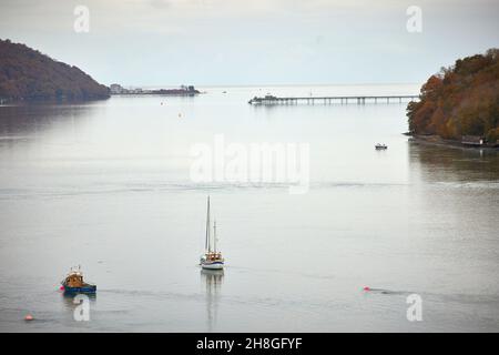 Garth Pier ist eine denkmalgeschützte Struktur in Bangor, Gwynedd, Nordwales. Entworfen von J.J. Webster von Westminster Stockfoto