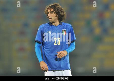 Alessandro Cortinovis Italien U21 Spieler, während des Freundschaftsspiels zwischen Italien und Rumänien Endergebnis 4-2, Spiel im Benito Stirpe Stadion gespielt Stockfoto