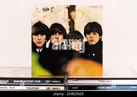 EMI CD Inlay - Beatles zum Verkauf. Stockfoto