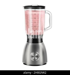 Realistischer Mixer für Entsafter mit gesundem Smoothie. Stahlmischer mit Erdbeerentgiftungs-Smoothie. Kochen Lebensmittel Elektronik Geräte, Küchengeräte Gerät. Iso Stock Vektor