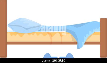 Leeres Bett. Seitenansicht. Zeichentrickfilm „Schlaf“-Symbol Stock Vektor