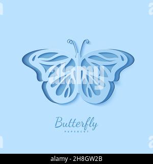 Tropischer schmetterling 3D in Papierschnitt-Optik. Schönes Schnürelement der romantischen valentinskarte aus Pappe geschnitten. Cute Origami fliegen Insekt für Stock Vektor