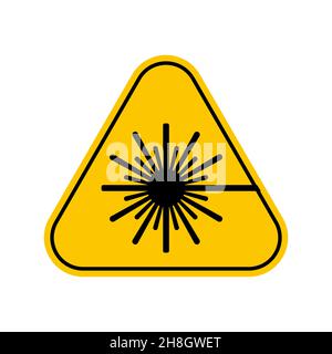 Warnschild für Laserstrahlung, gelbes Dreieck Warnsymbol, isoliert auf weißem Hintergrund, Vektorsymbol Stock Vektor