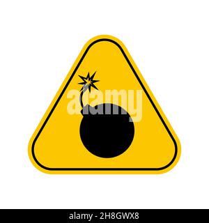 Bombenwarnschild, gelbes Dreieck Warnsymbol, isoliert auf weißem Hintergrund, Vektorsymbol Stock Vektor