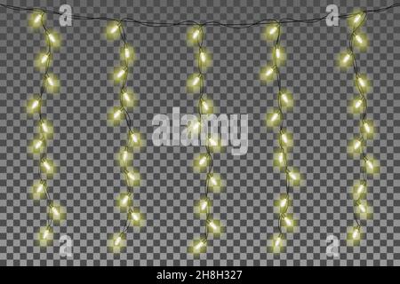 Weihnachtsbeleuchtung isoliert auf transparenten Hintergrund. Xmas leuchtende Girlande. Vector Illustration Stock Vektor