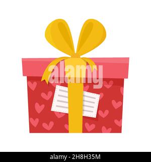 Geschenkbox mit Postkarte. Vektor-Illustration im flachen Cartoon-Stil. Stock Vektor