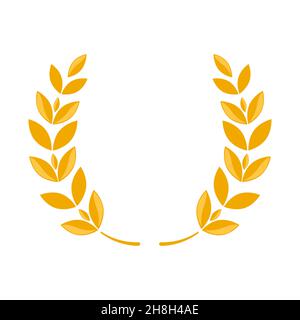 Goldener Lorbeerkranz - ein Symbol des Gewinners. Symbol für Weizenohren. Kornkranz, isolierter Vektor Stock Vektor